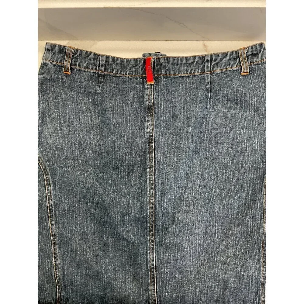 Clio Vintage Denim Skirt Ribbon Tie Front Mid-Length Size M 90s Grunge